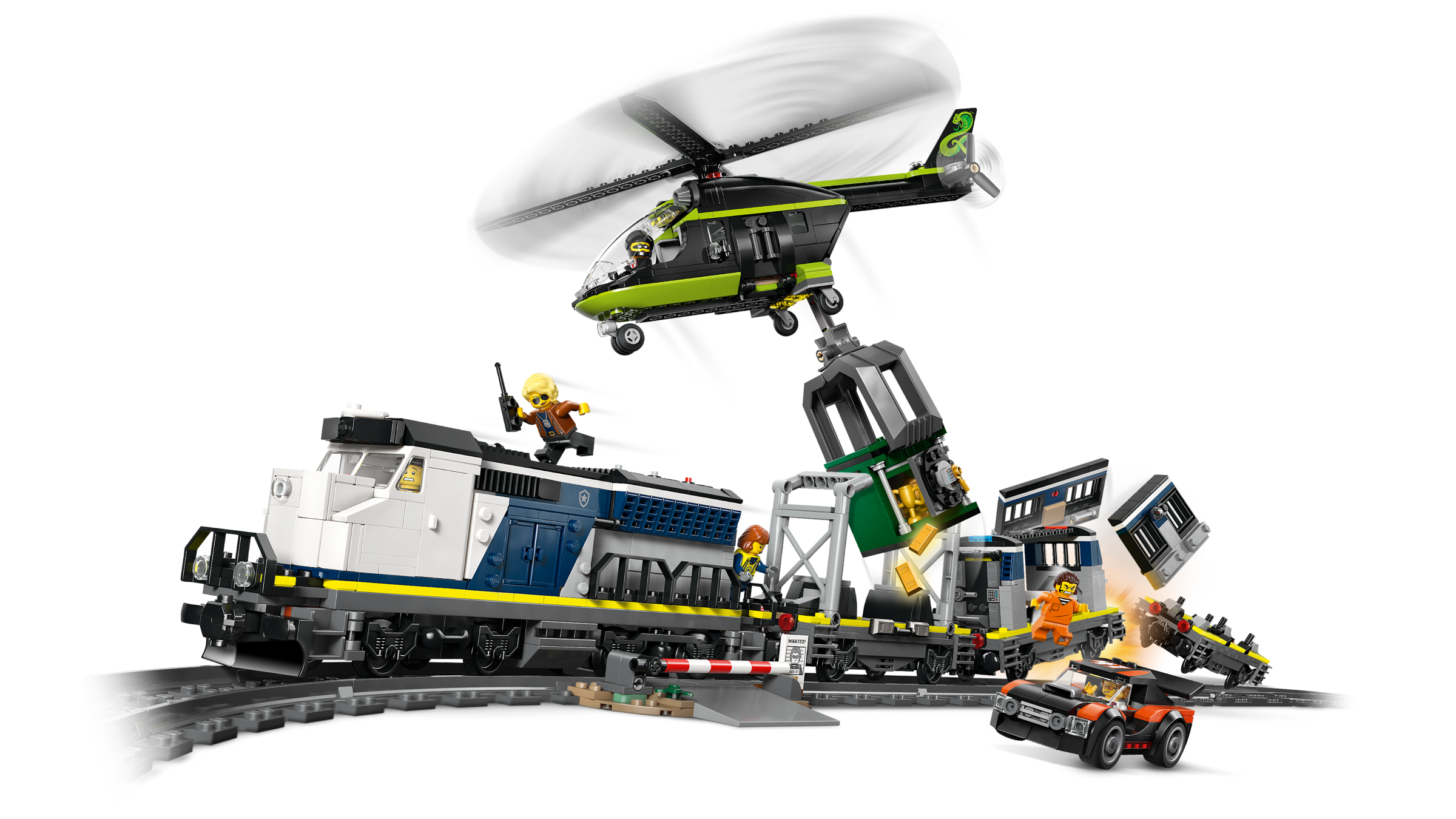 LEGO Police Train Heist set with helicopter and minifigures (British brand)