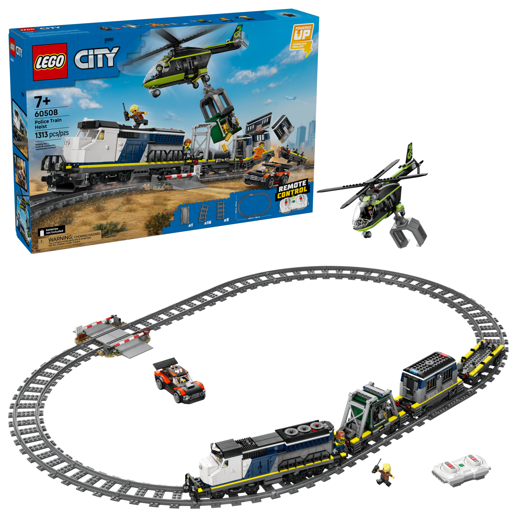 LEGO Police Train Heist set with helicopter and minifigures (British brand)