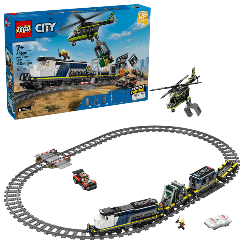 LEGO Police Train Heist set with helicopter and minifigures (British brand)