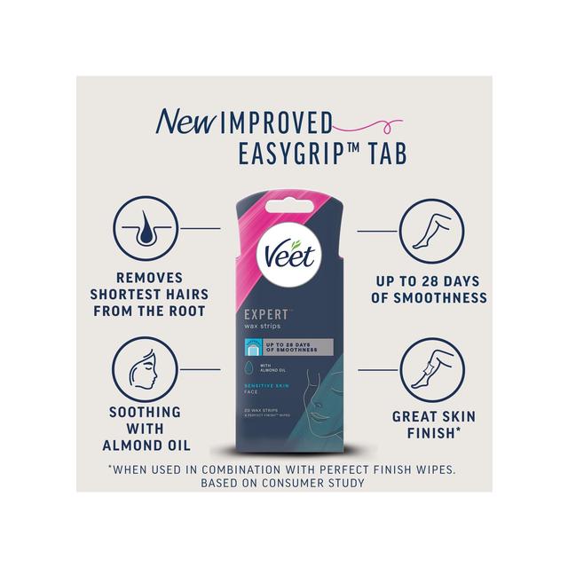 Veet Expert Wax Strips Face Sensitive Skin Hair Removal   20 per pack GOODS M&S   