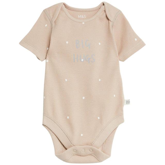 M&S Cotton Rich Spot Big Hugs Slogan Bodysuit Newborn- 12 Months Biscuit GOODS M&S   