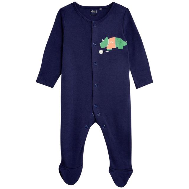 M&S Pure Cotton Dinosaur Sleepsuits 3 Pack Newborn-3 Years Green Mix