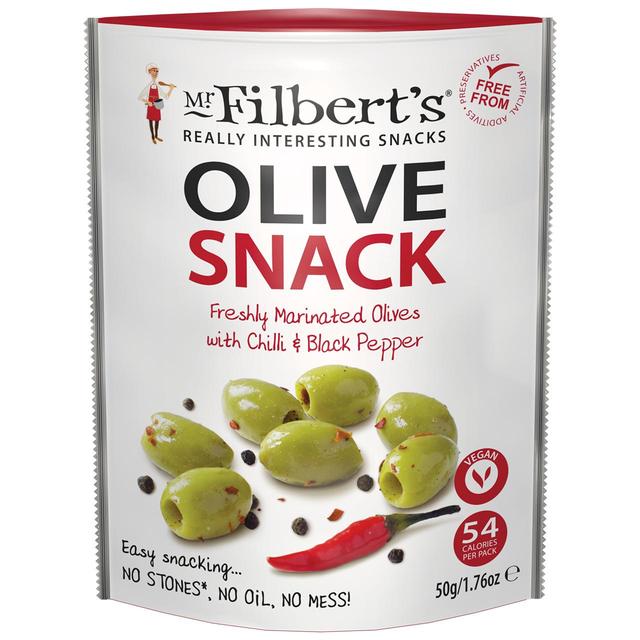 Mr Filberts Olive Snacks Green Olives with Chilli & Black Pepper   50g GOODS M&S   