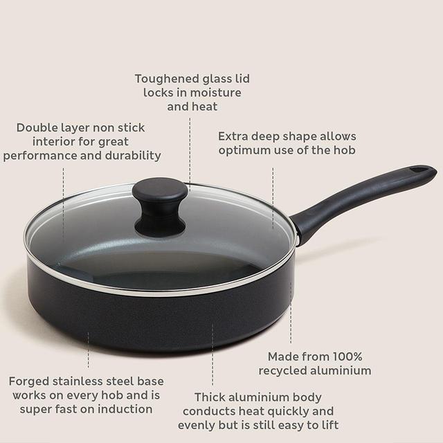 M&S Collection Black Aluminium 26cm Non-Stick Saute Pan Black