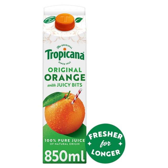 Tropicana Long Life Pure Original Orange Fruit Juice with Bits   850ml