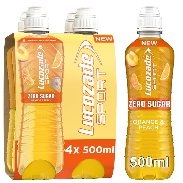 Lucozade Sport Drink Zero Sugar Orange & Peach   4 x 500ml