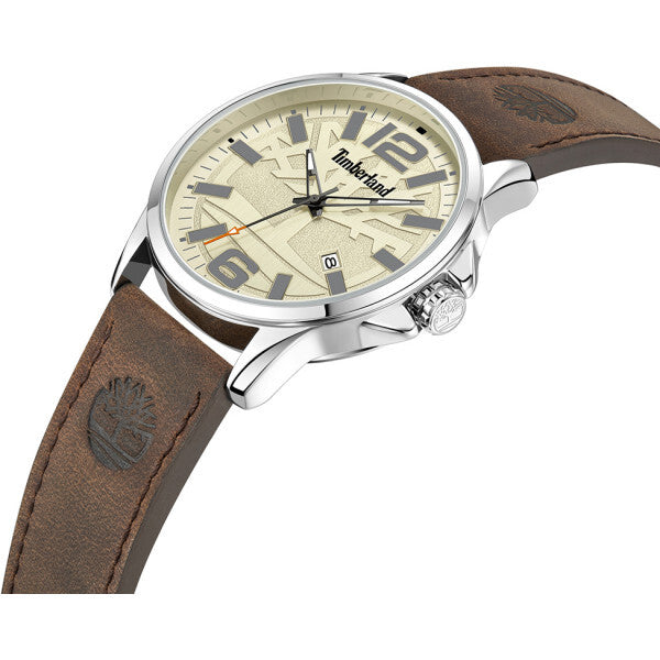 Timberland beige men's Bernardston watch with leather strap, imported from the UK