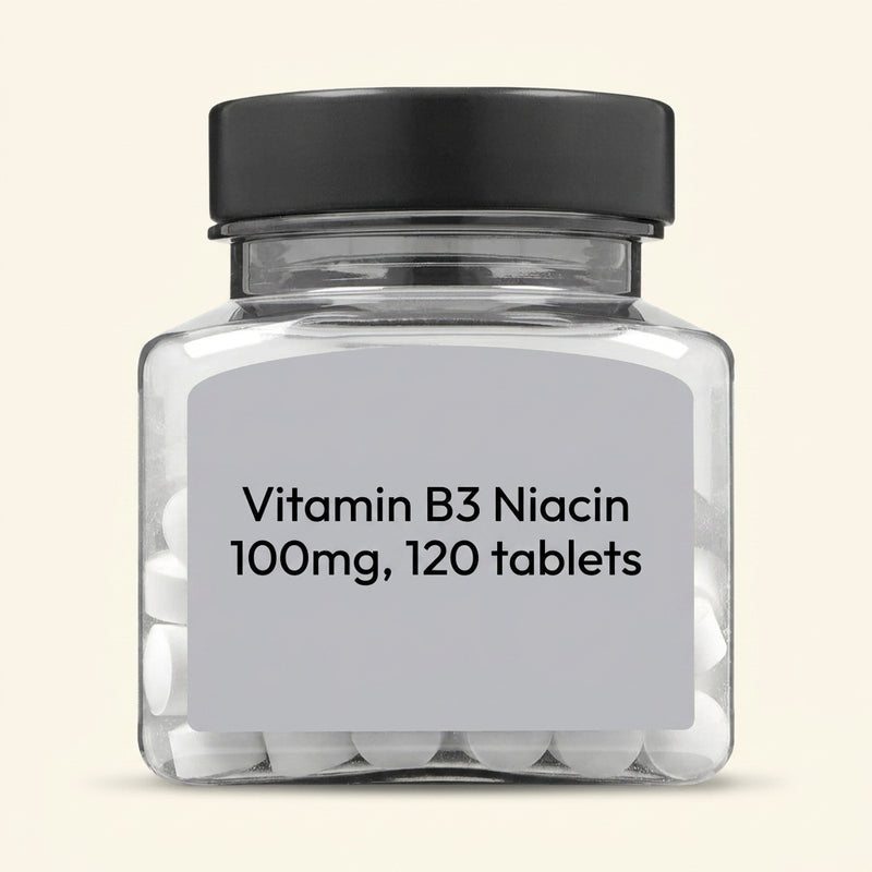Holland & Barrett Vitamin B3 100mg tablets, imported from the UK