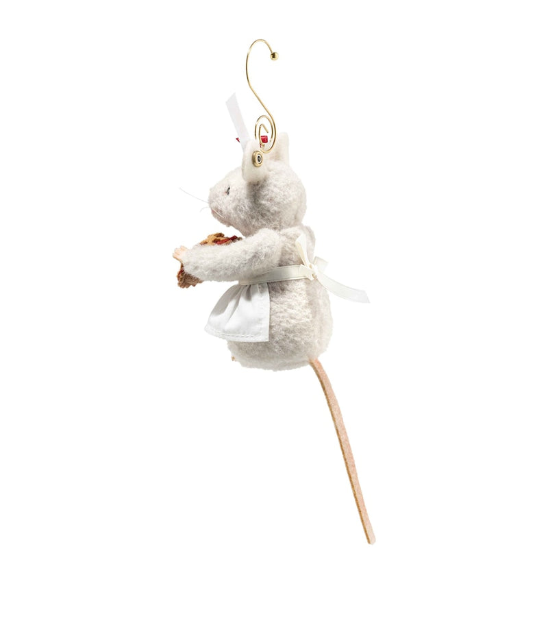 Steiff stuffed mouse tree decoration with pie - UK version