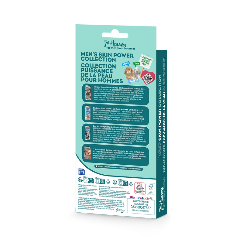 7th Heaven Men's Skin Power Collection 3 masks, imported from the UK