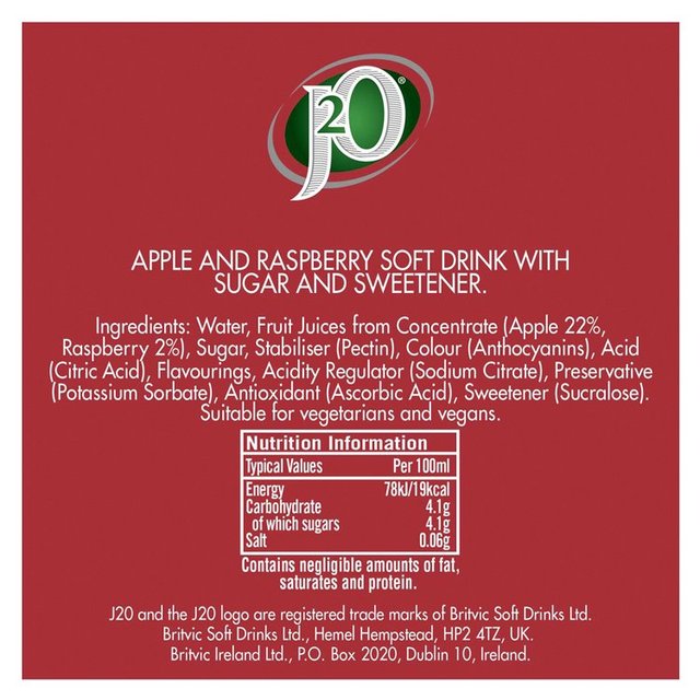 J2O Apple & Raspberry   4 x 250ml GOODS M&S   