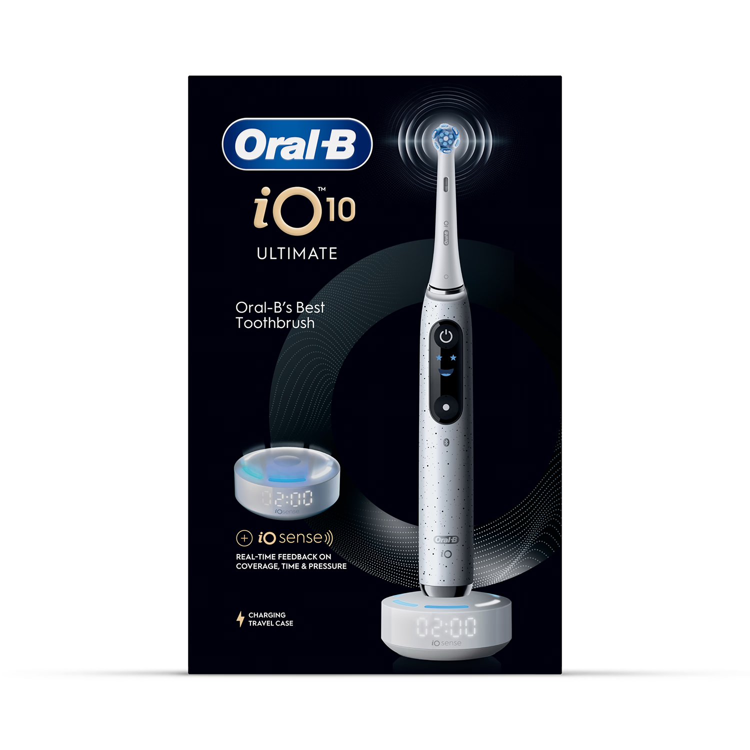 Oral-B iO 10 white electric toothbrush, travel case, imported from the UK