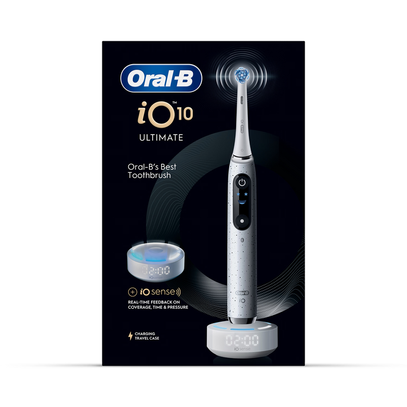 Oral-B iO 10 white electric toothbrush, travel case, imported from the UK
