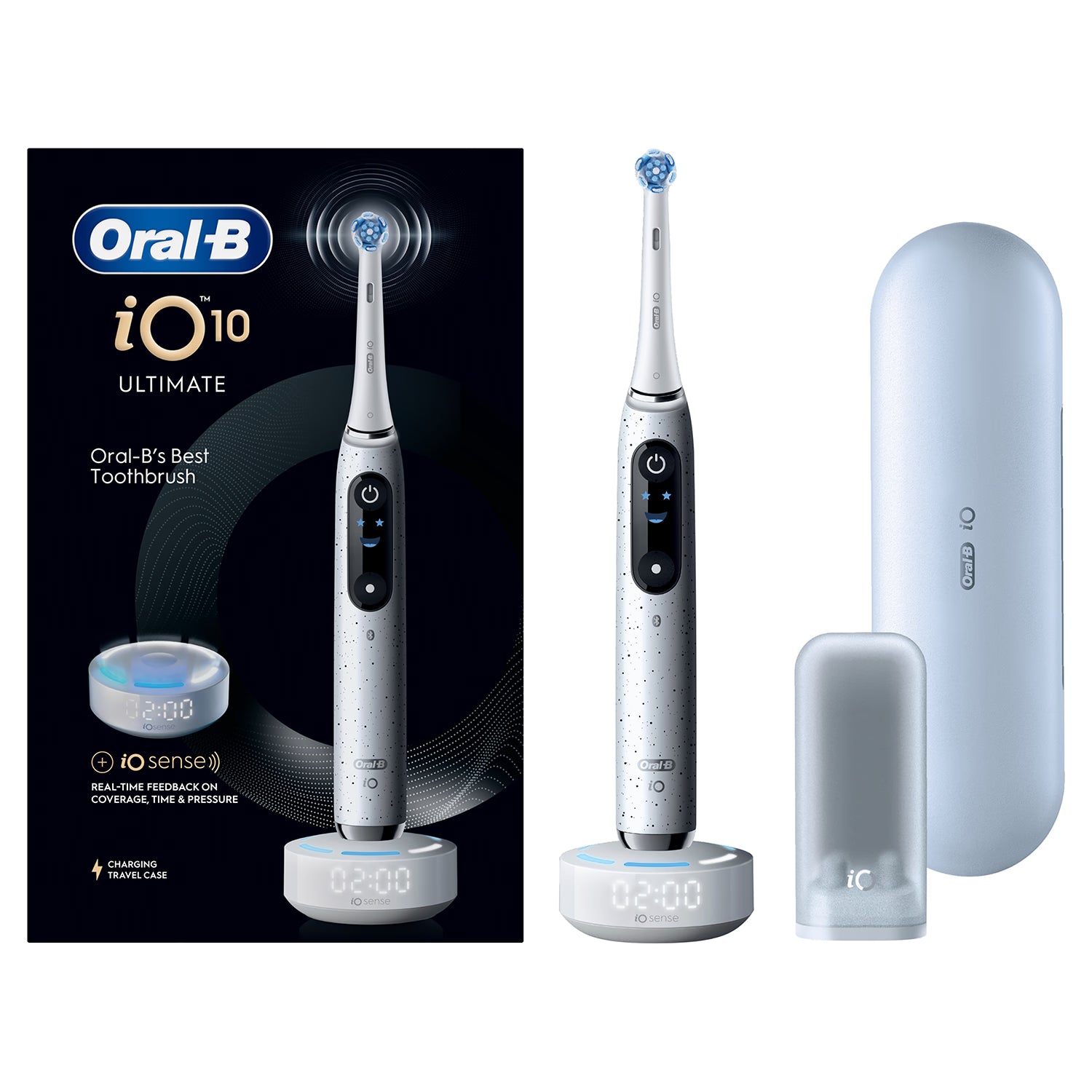 Oral-B iO 10 white electric toothbrush, travel case, imported from the UK