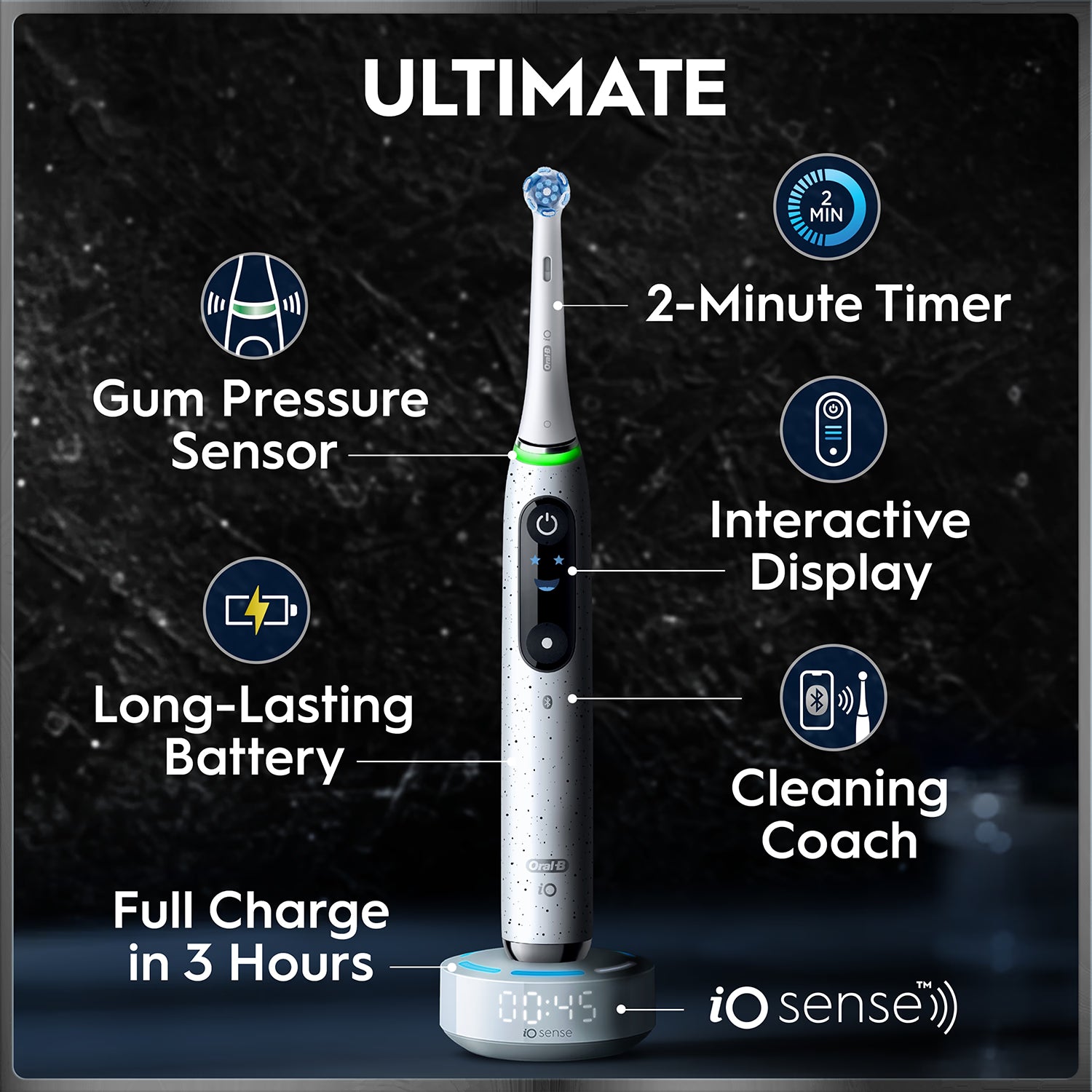 Oral-B iO 10 white electric toothbrush, travel case, imported from the UK