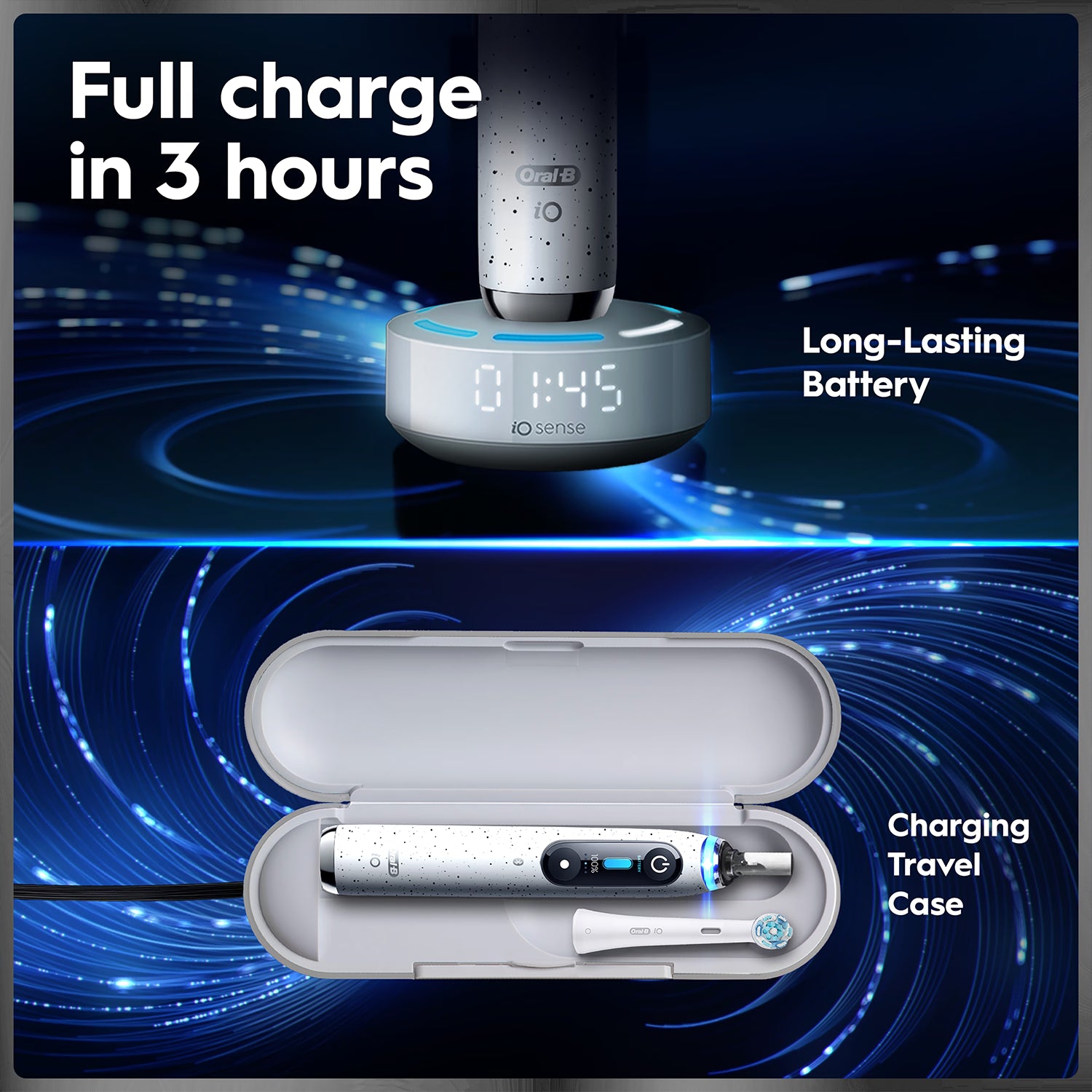 Oral-B iO 10 white electric toothbrush, travel case, imported from the UK