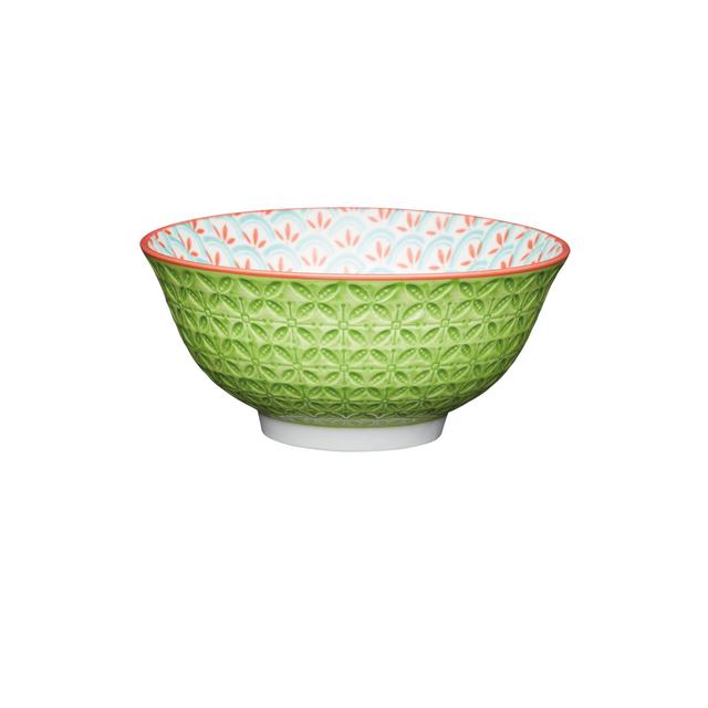 KitchenCraft Bright Green Geometric Print Ceramic Bowls