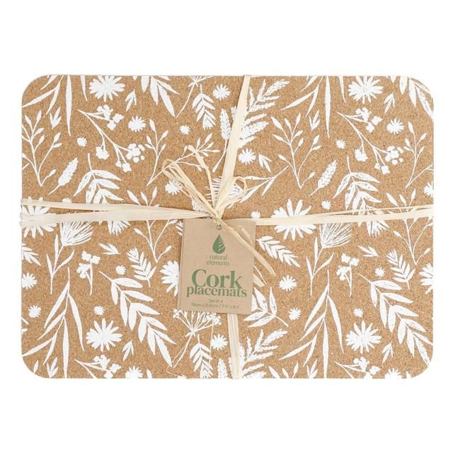 Natural Elements Set of 4 Biodegradable Cork Placemats 21.5 x 19cm GOODS M&S   