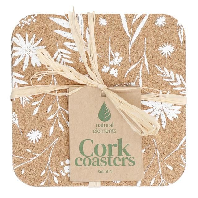 Natural Elements Set of 4 Biodegradable Cork Coasters 12 x 12cm GOODS M&S   