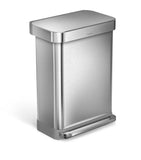 Simplehuman rectangular brushed steel pedal bin 55L - British product