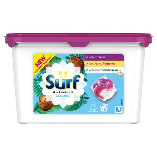 Surf Coconut Bliss 3 in 1 Washing Liquid Capsules 18 Wash   18 per pack