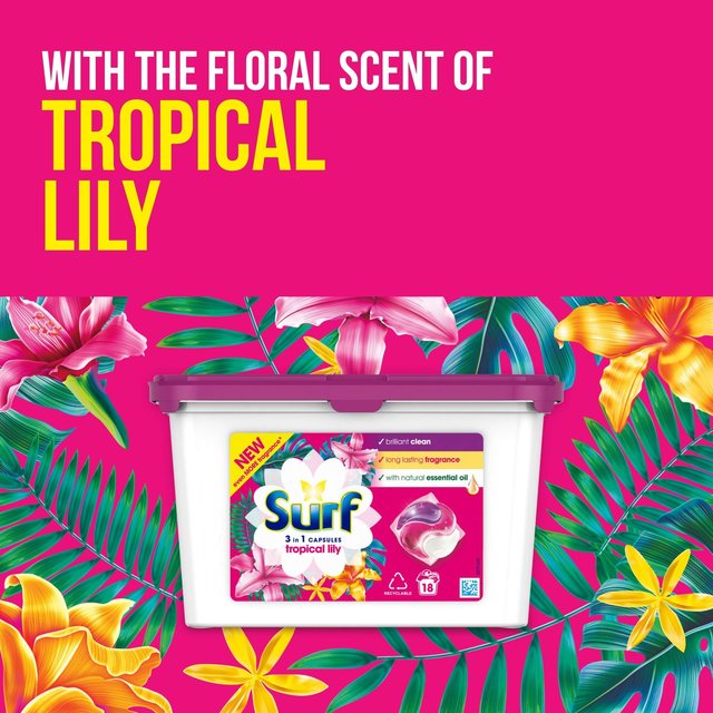 Surf Tropical Lily  3 in 1 Washing Liquid Capsules 18 Washes   18 per pack