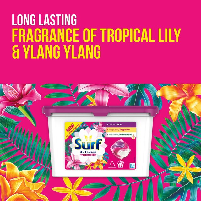 Surf Tropical Lily  3 in 1 Washing Liquid Capsules 18 Washes   18 per pack GOODS M&S   