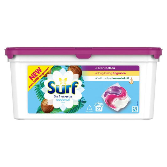 Surf Coconut Bliss 3 in 1 Washing Liquid Capsules 27 Wash   27 per pack