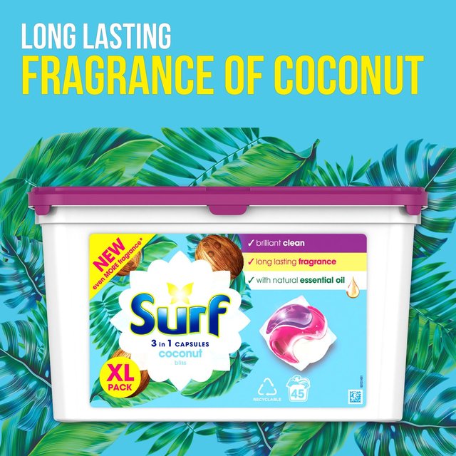 Surf Coconut Bliss 3 in 1 Washing Liquid Capsules 45 Wash   45 per pack GOODS M&S   