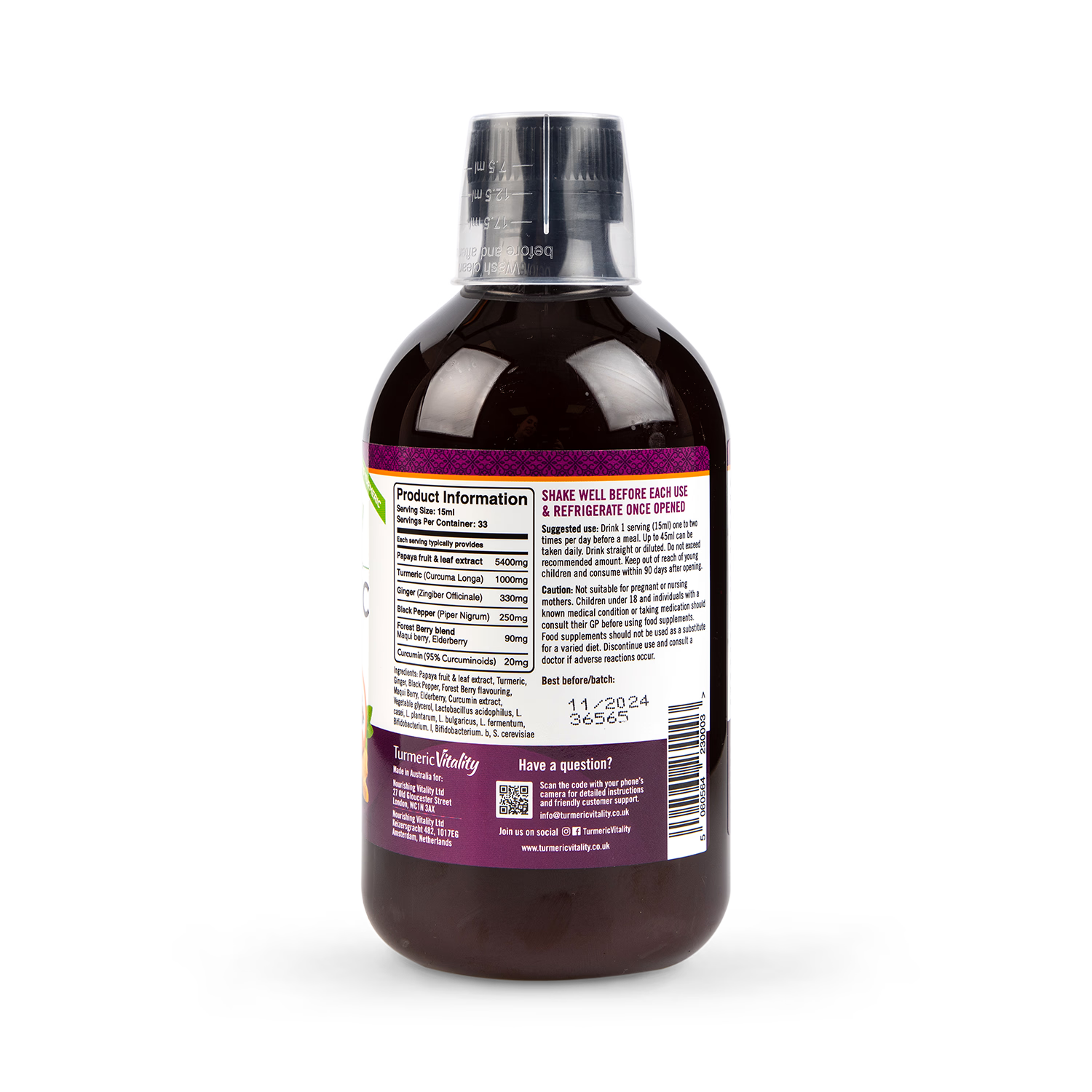 Bio fermented turmeric shot Forest Berry 500ml (British brand)
