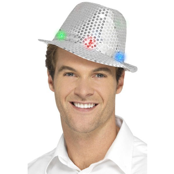 Smiffys light up sequin trilby hat silver - British product