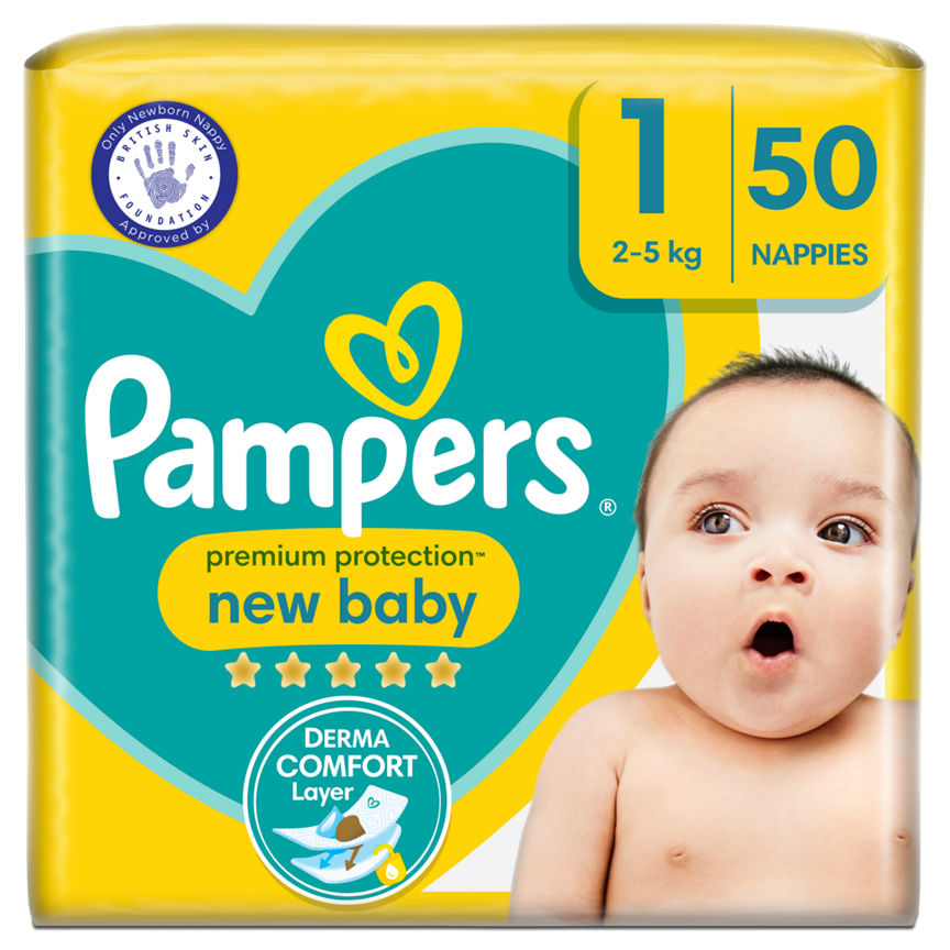 Pampers New Baby Size 1, 50 Nappies, 2kg-5kg, Essential Pack Nappies & Wipes ASDA   