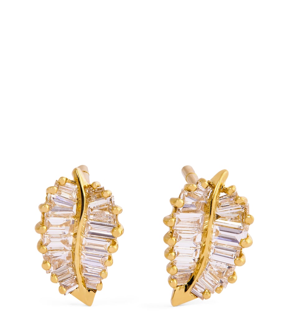 Anita Ko stud earrings yellow gold diamond leaf (British brand)