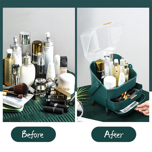 Livingandhome green plastic makeup organizer with drawers (British brand)