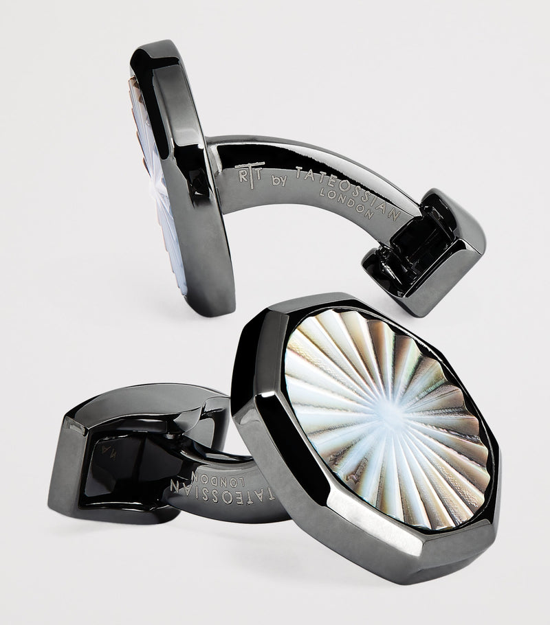 Tateossian cufflinks gunmetal mother-of-pearl sunburst (British brand)