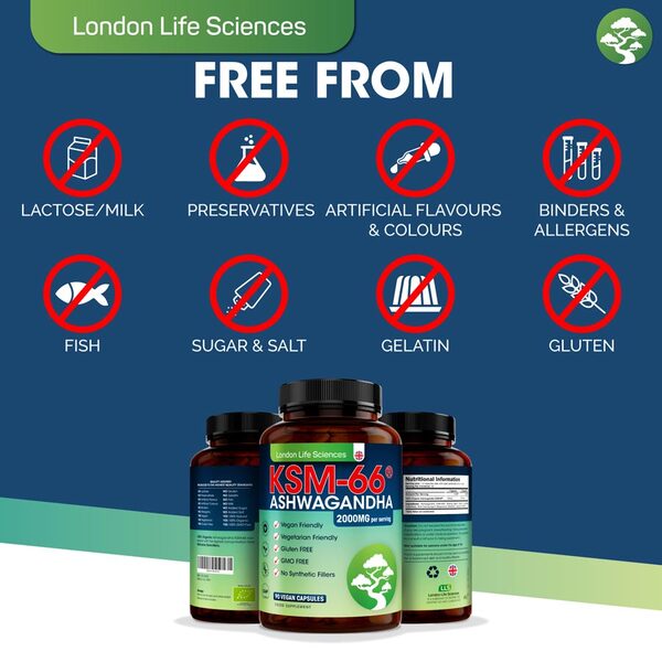 LLS Ashwagandha KSM-66 tablets 2000mg 90 count (British brand)