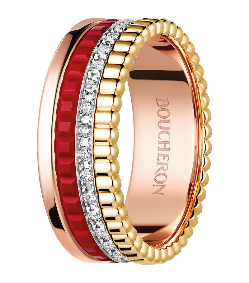 Boucheron mixed gold red ceramic ring - British product