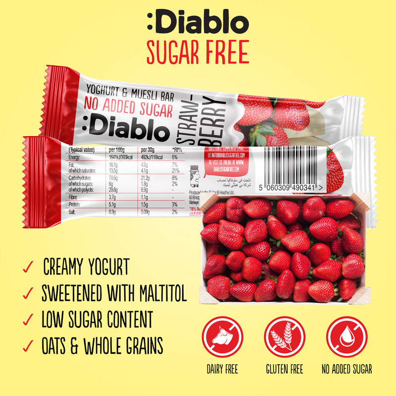 Diablo yoghurt coated strawberry muesli bar pack of 32 (British brand)