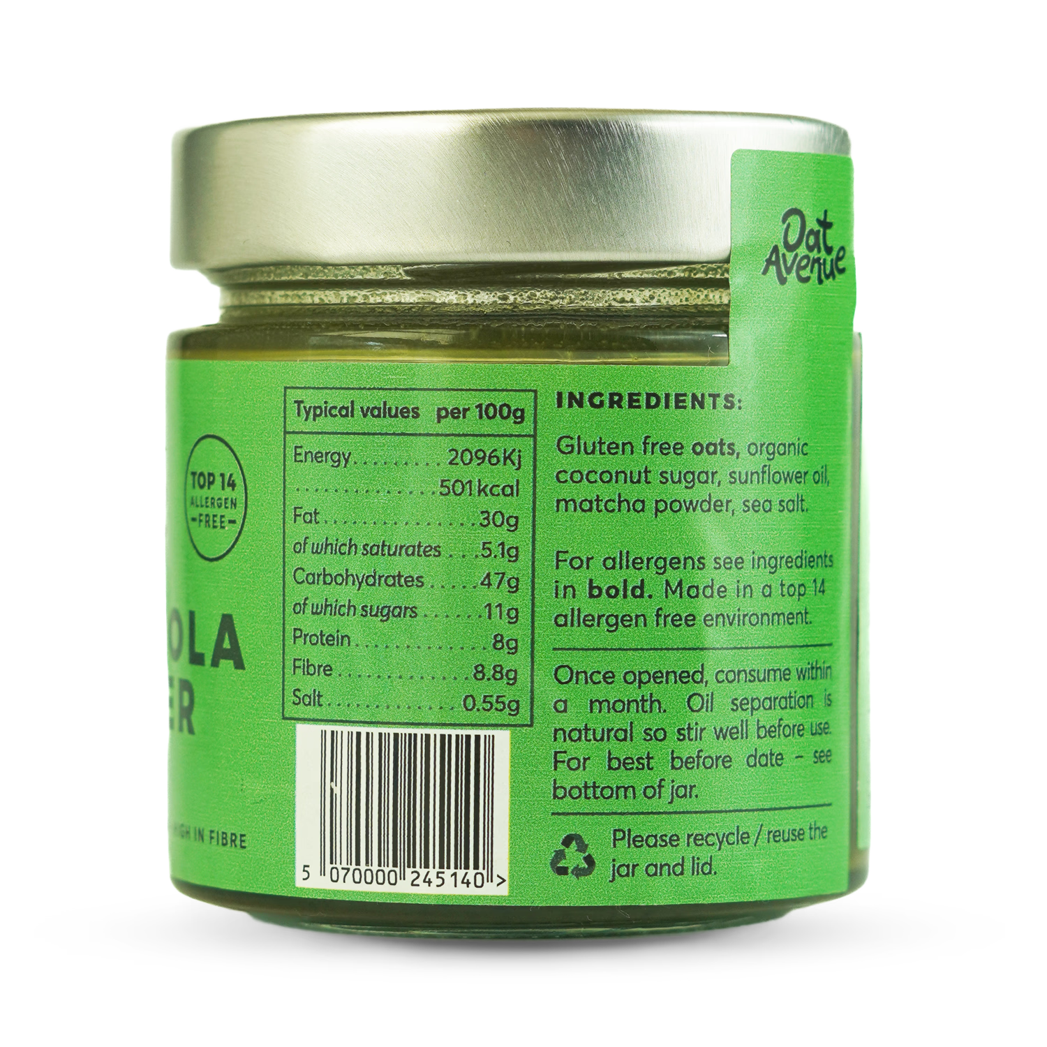 Oat Avenue matcha granola butter 180g (British brand)