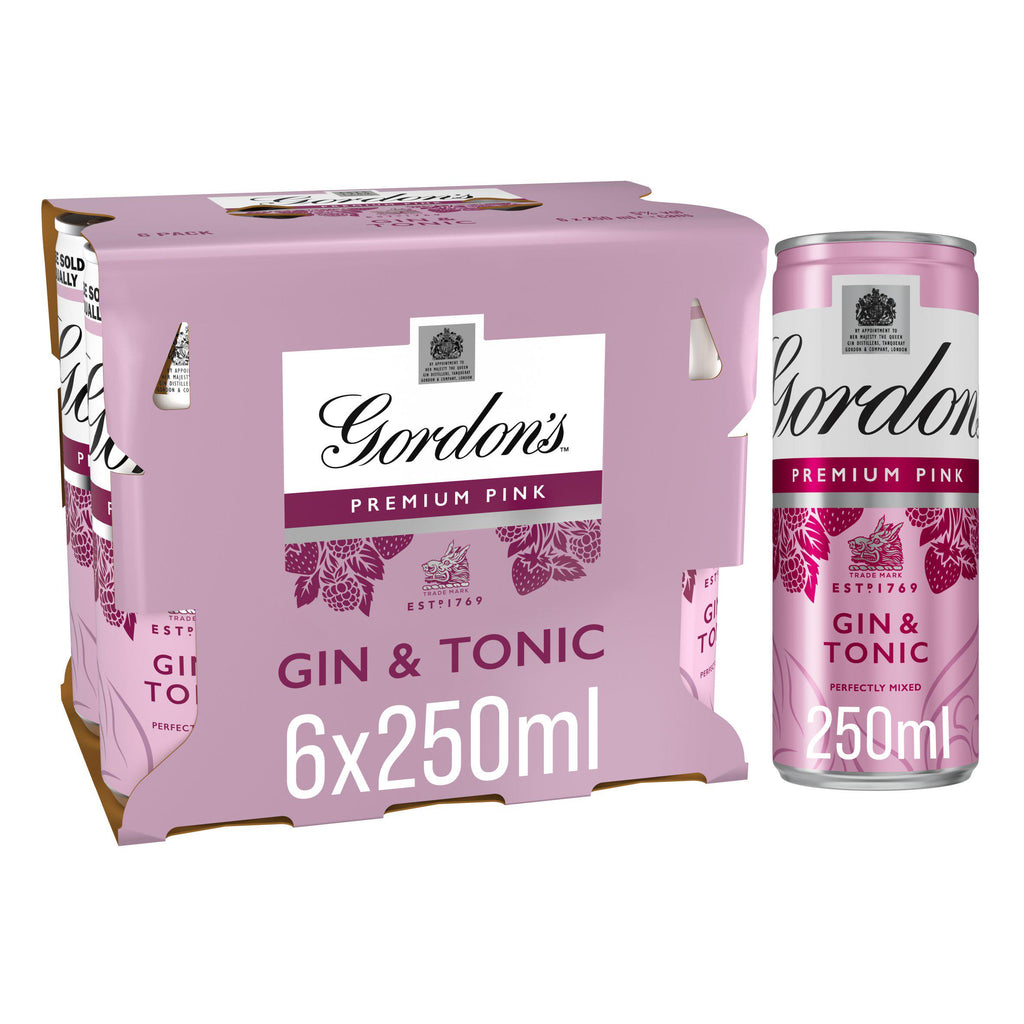 Gordon's Premium Pink Gin & Tonic Ready To Drink 5% Vol Cans 6x250ml