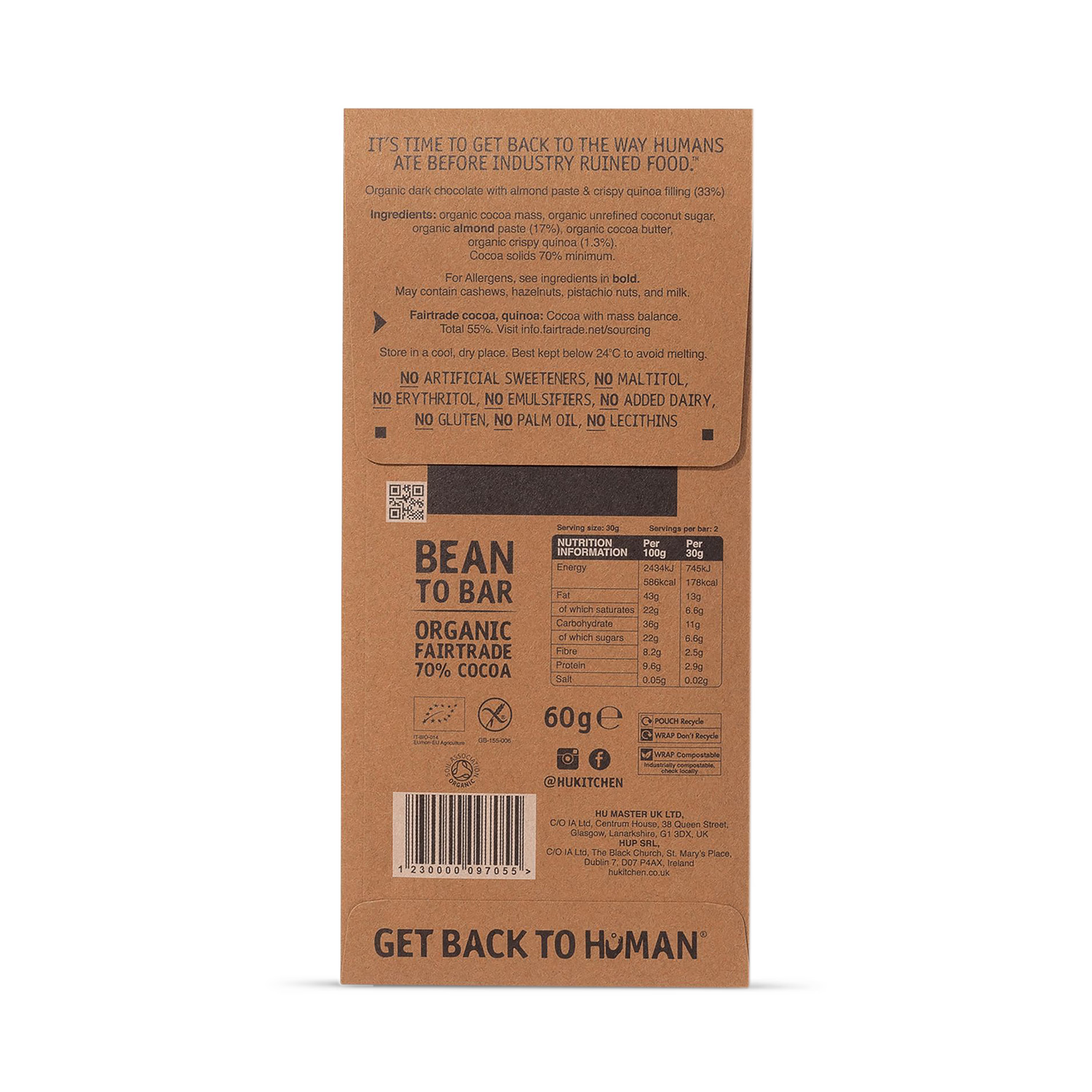 Hu almond butter crispy quinoa dark chocolate bar 60g, UK version