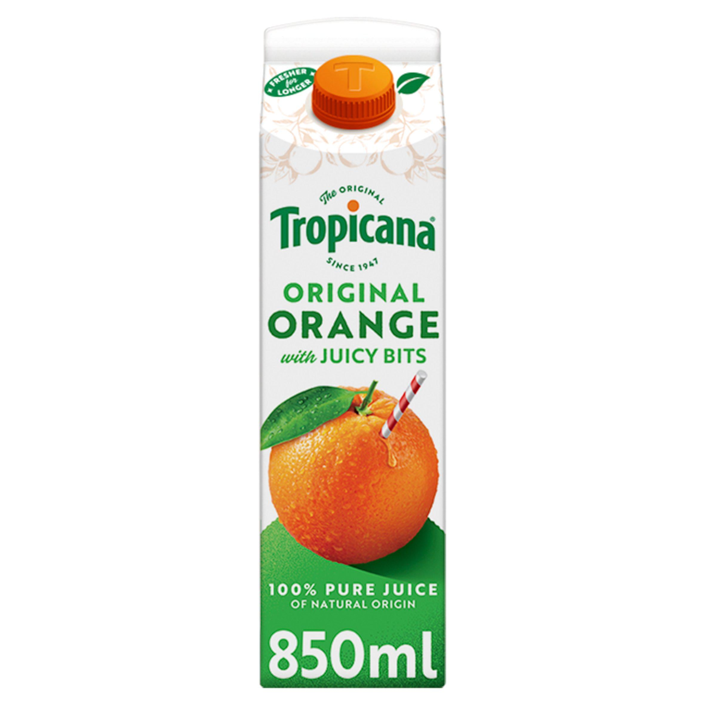 Tropicana Long Life Pure Original Orange Fruit Juice with Bits 850ml GOODS Sainsburys   