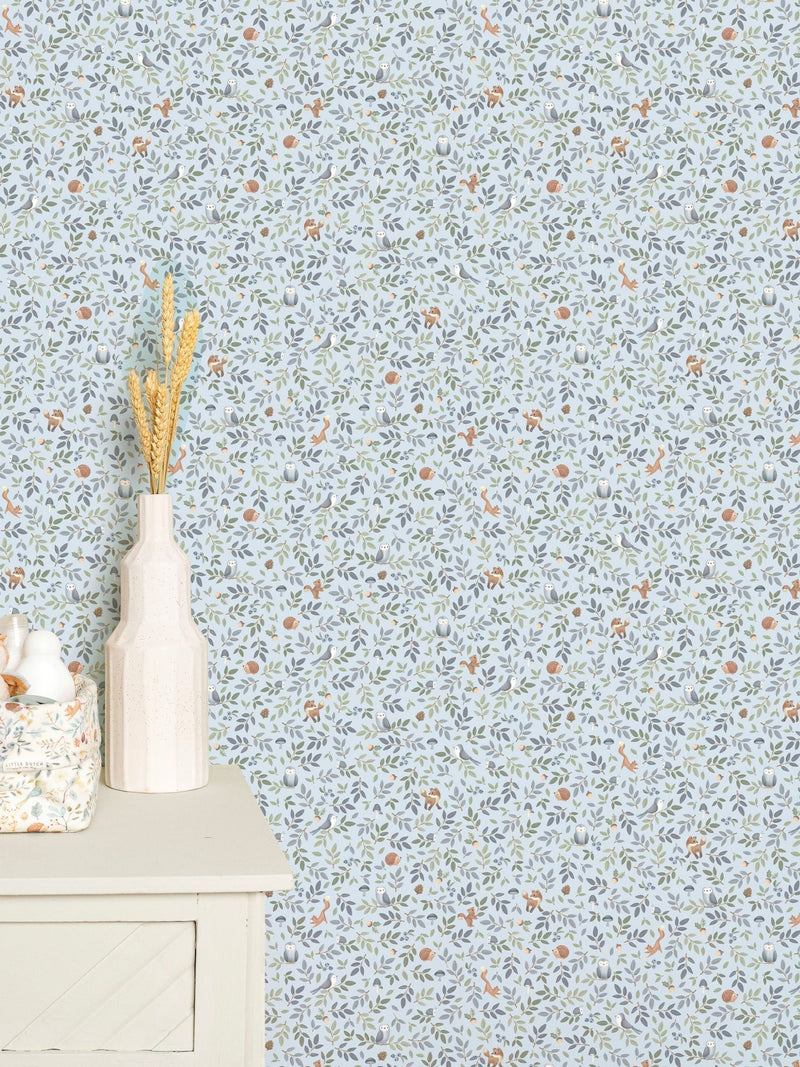 Little Dutch non-woven wallpaper Bluegreen Forest Adventure 10m roll, UK version