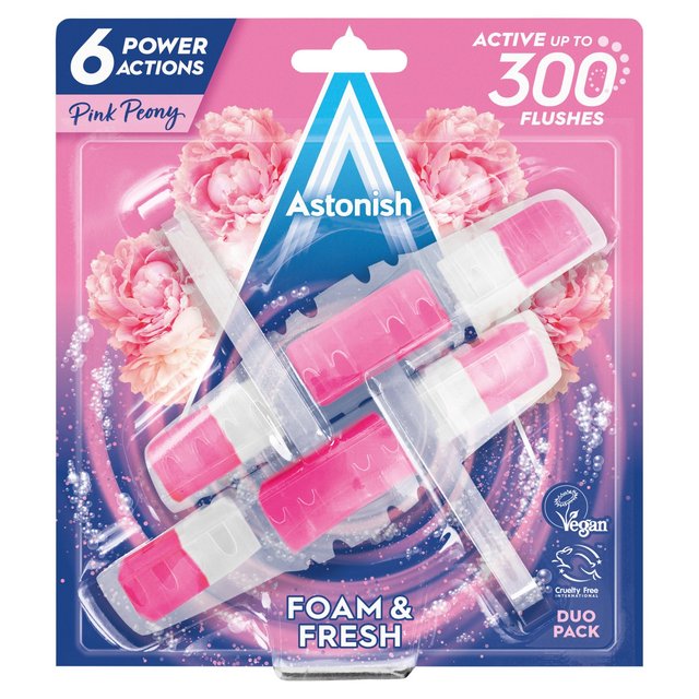 Astonish Foam and Fresh Twin Pack Toilet Rim Block Pink Peony   2 x 40g GOODS M&S   