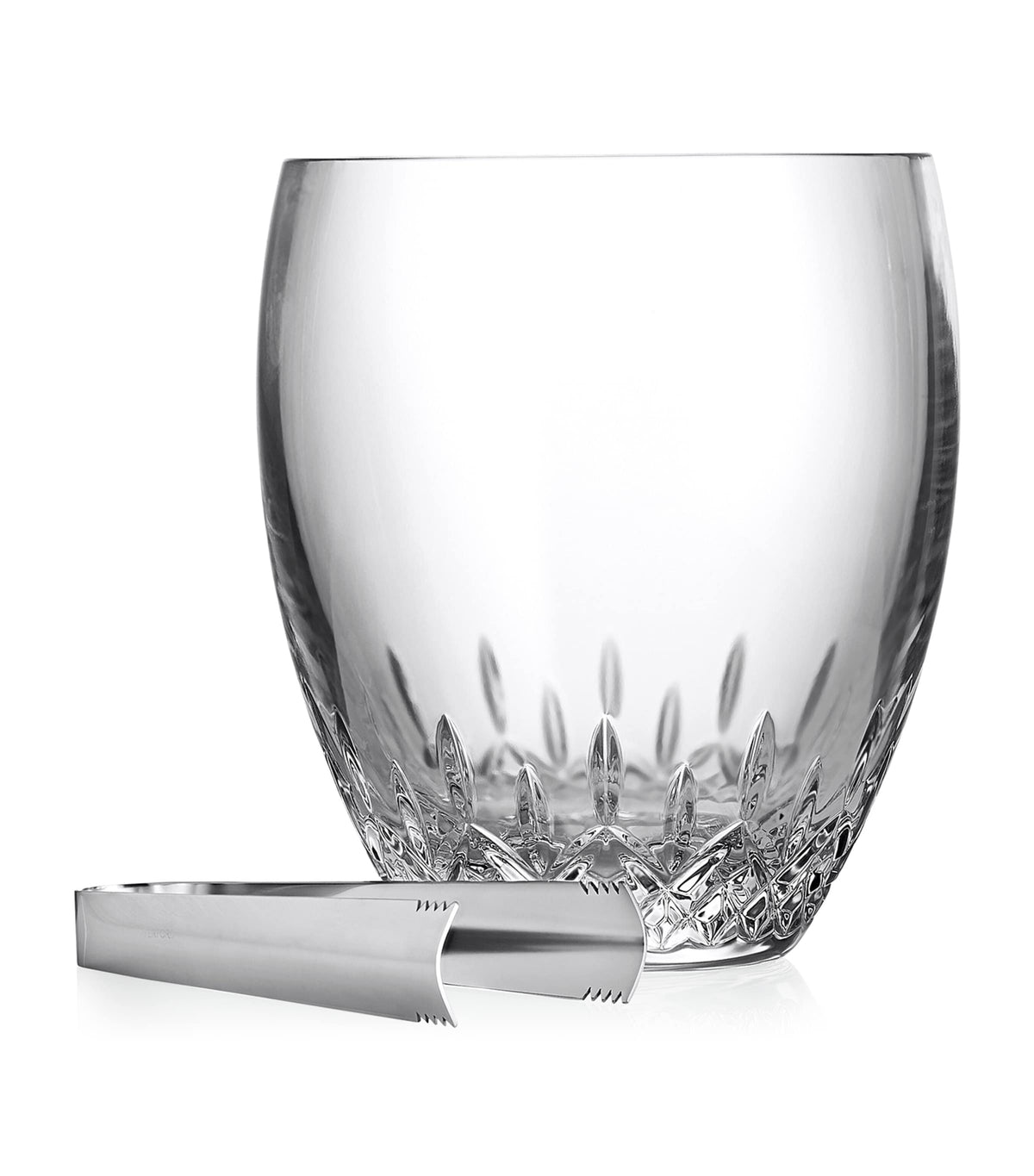 Waterford crystal ice bucket with matching tongs, 19.5cm high (British brand)