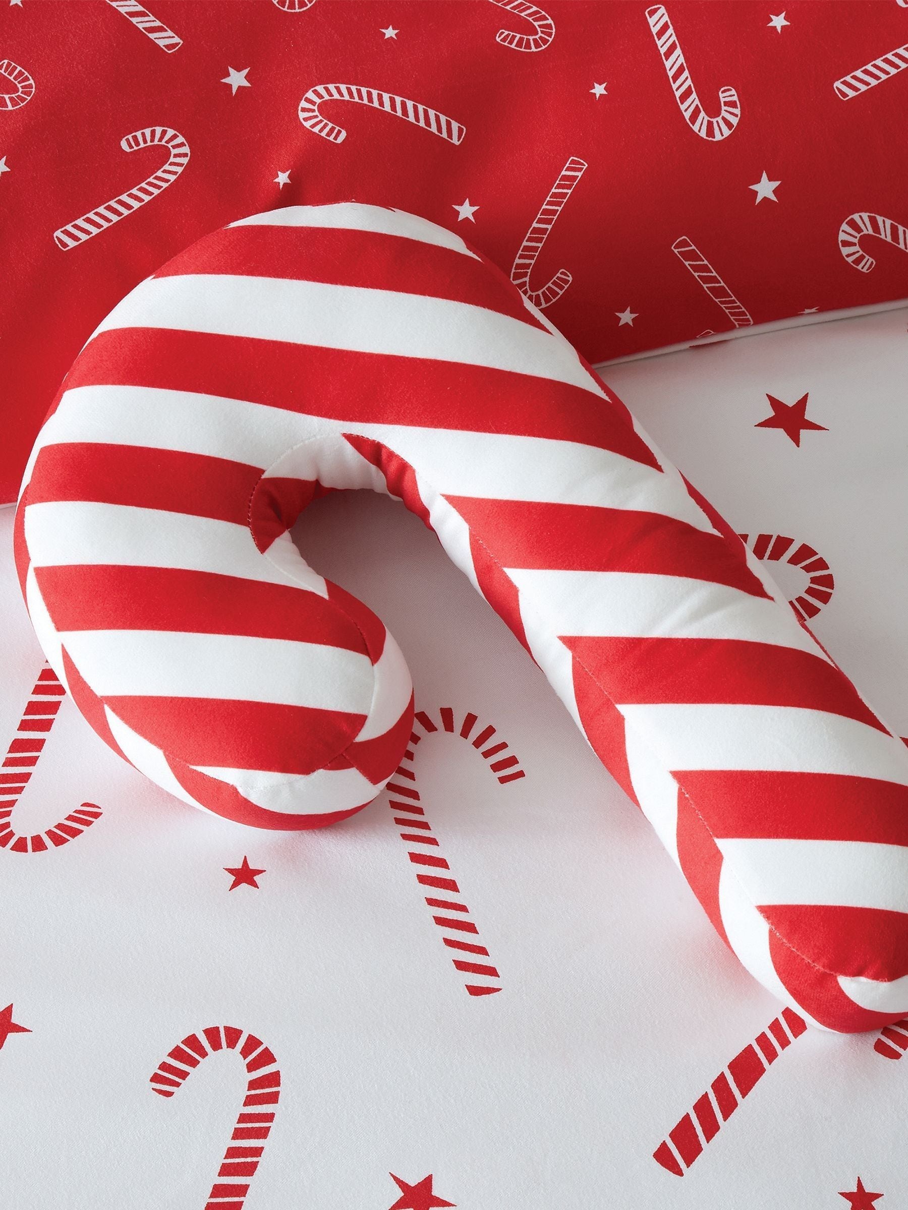Catherine Lansfield fleece shaped cushion red candy cane 50cm - British product