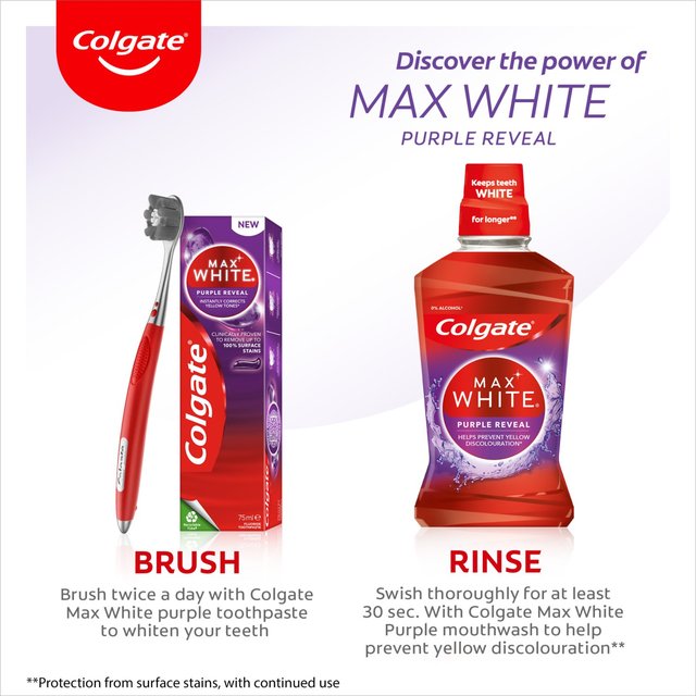 Colgate Max White Purple Reveal Mouthwash Alcohol Free 500ml   500ml GOODS M&S   