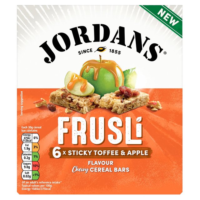 Jordans Sticky Toffee Apple Frusli Cereal Bars   6 x 30g