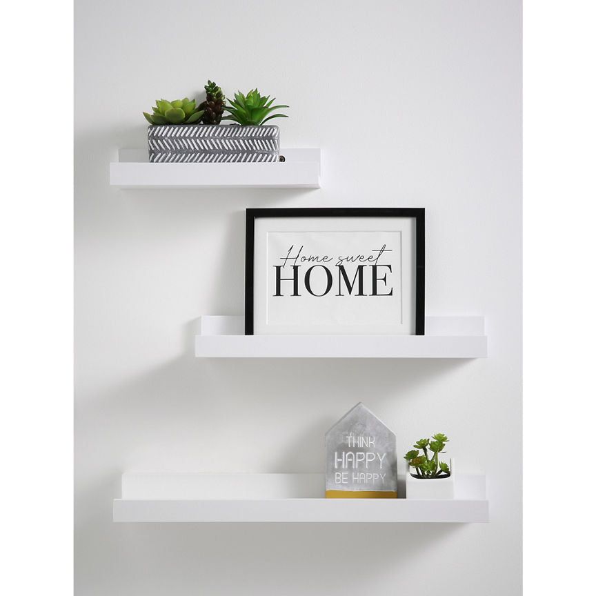 George Home White Floating Picture Shelf - Set of 3