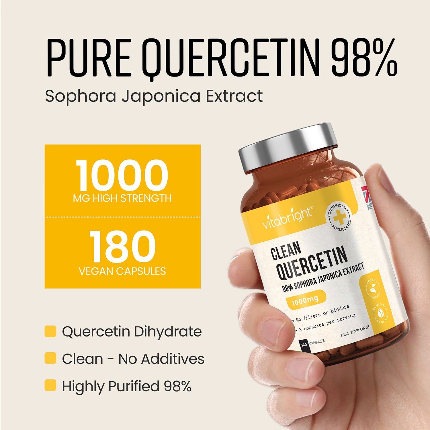 Vitabright Quercetin 1000mg capsules 180 count - British product